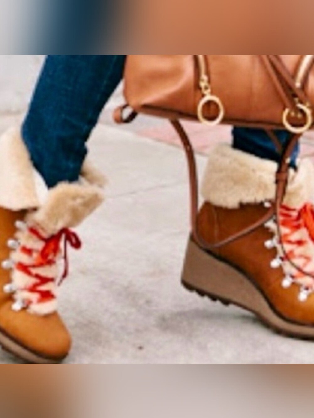 Size 9 - Women’s Shearling Ankle Boots with Red Laces - Brown